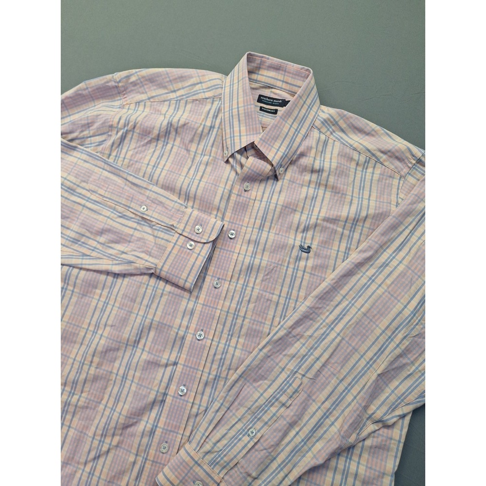 Southern Marsh Performance Men's 2XL Pink Orange Plaid Easter Colors Preppy Golf